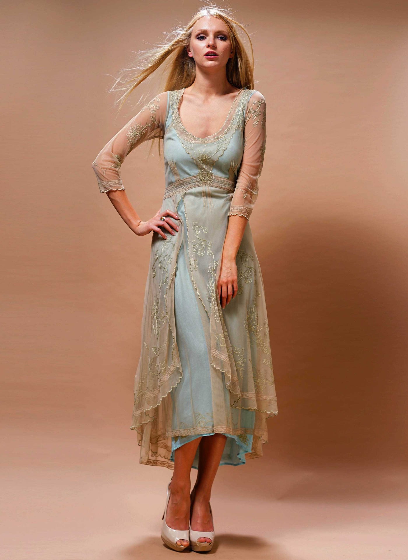 Downton Abbey Tea Party Gown in Sage/Turquoise by Nataya