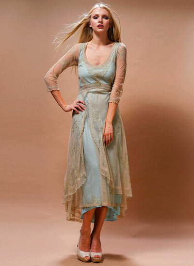 Downton Abbey Tea Party Gown in Sage/Turquoise by Nataya