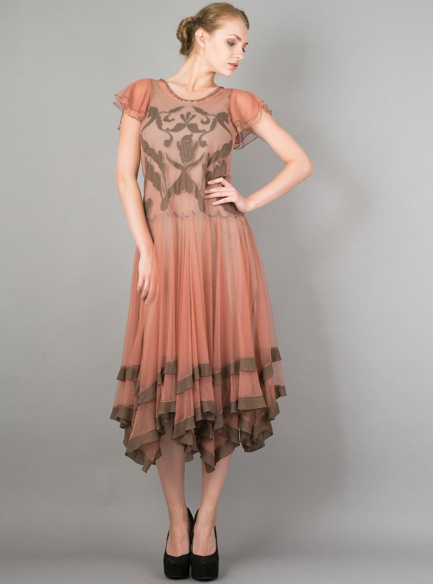 Downton Abbey Romantic Vienna Party Dress in Rose/Silver by Nataya