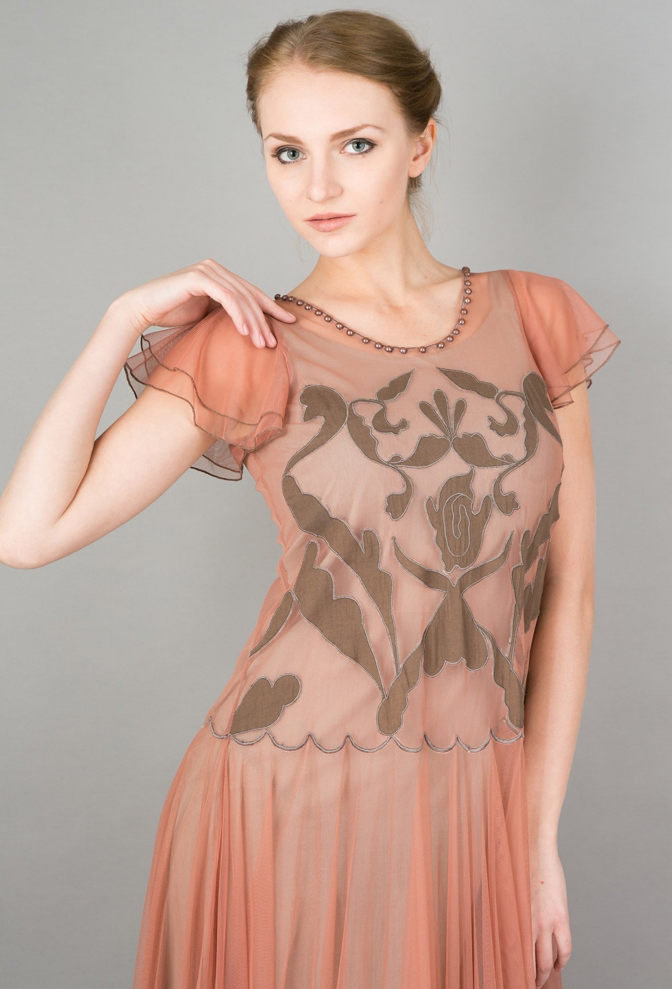 Downton Abbey Romantic Vienna Party Dress in Rose-Silver by Nataya - SOLD OUT