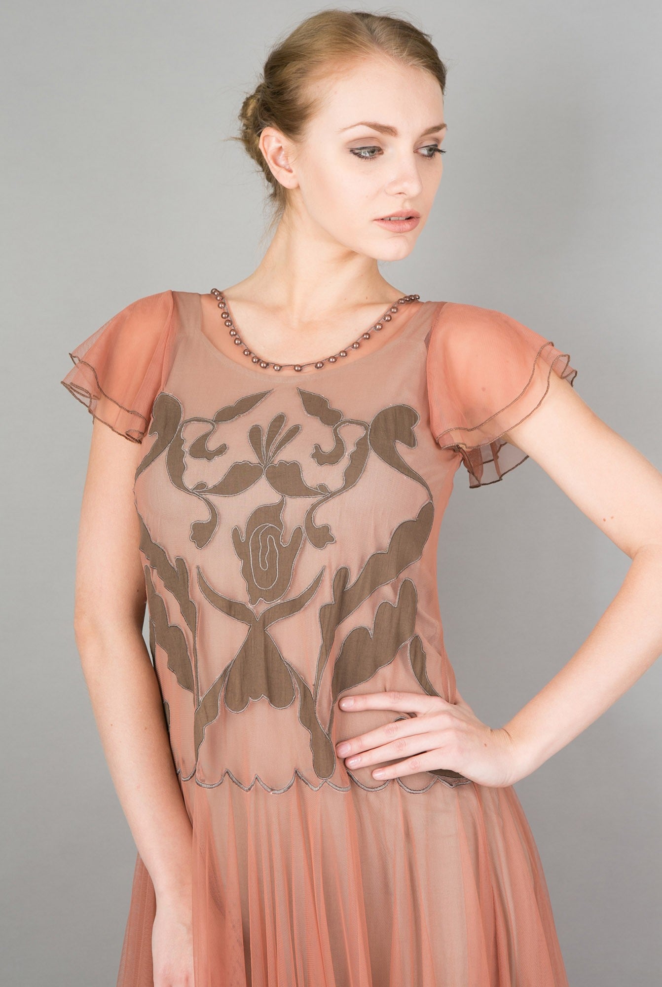 Downton Abbey Romantic Vienna Party Dress in Rose-Silver by Nataya - SOLD OUT