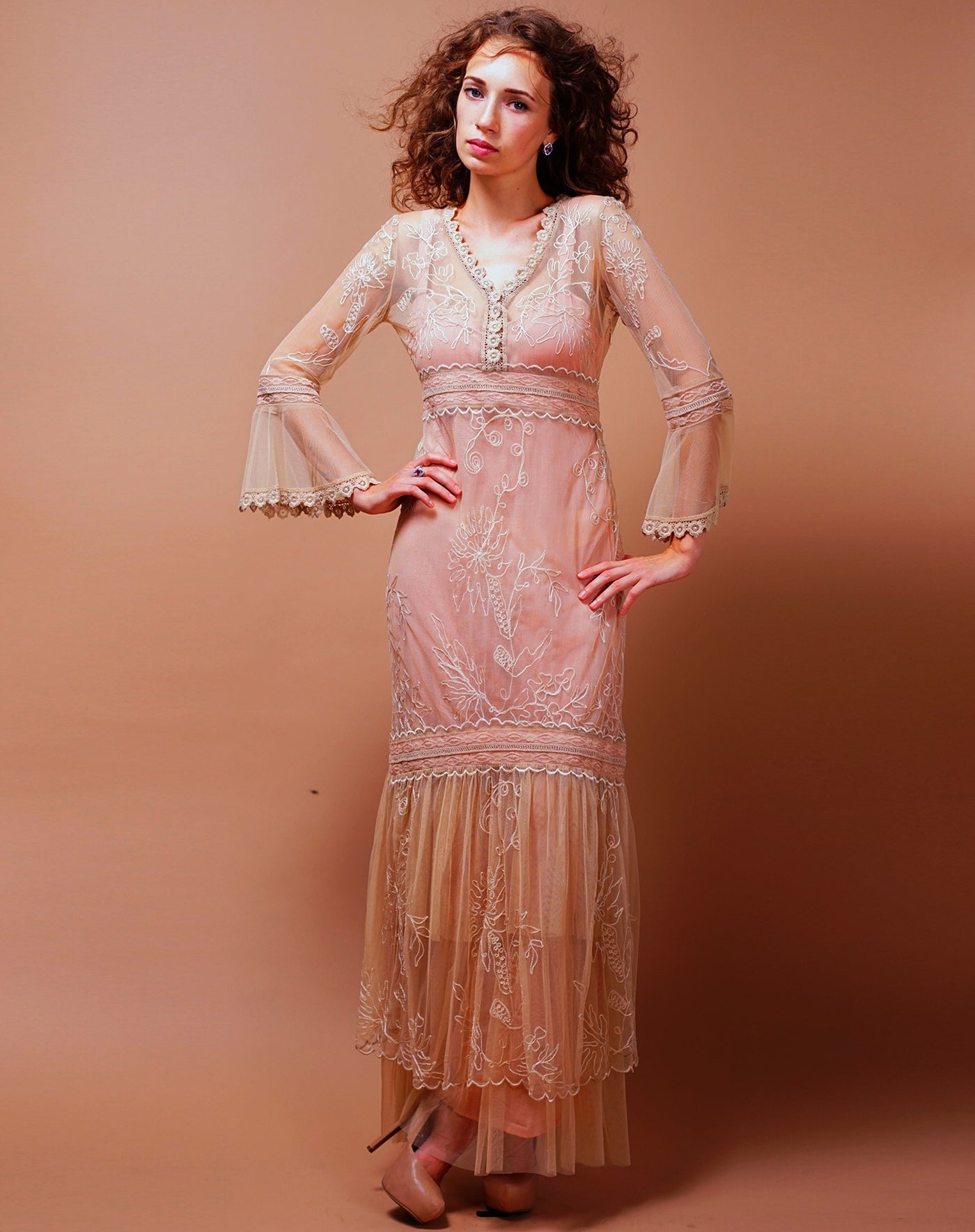 Titanic Empire Waist Wedding Dress in Pink-Champagne by Nataya