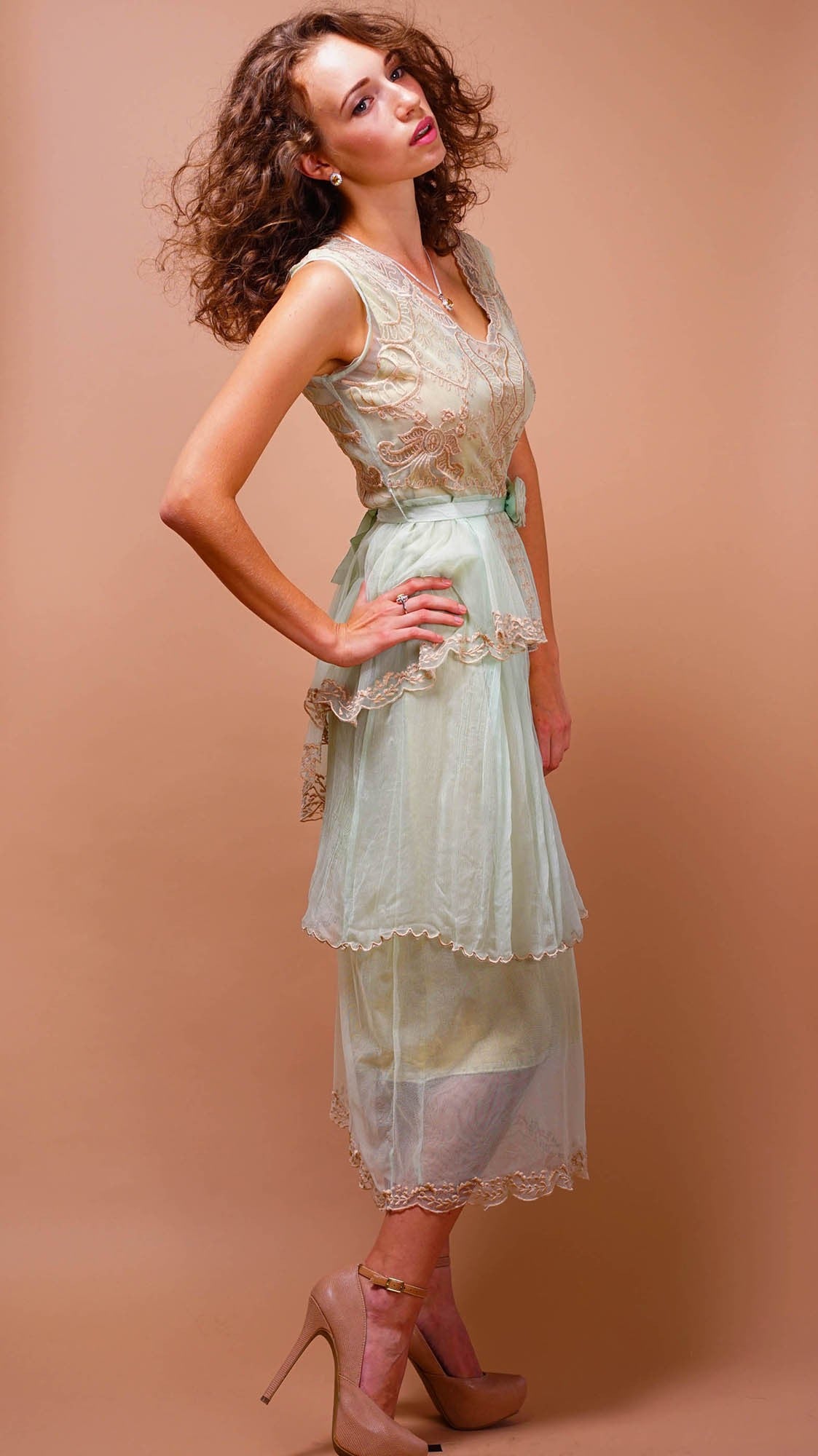 Vintage Inspired Tiered Tea Party Dress in Mint by Nataya