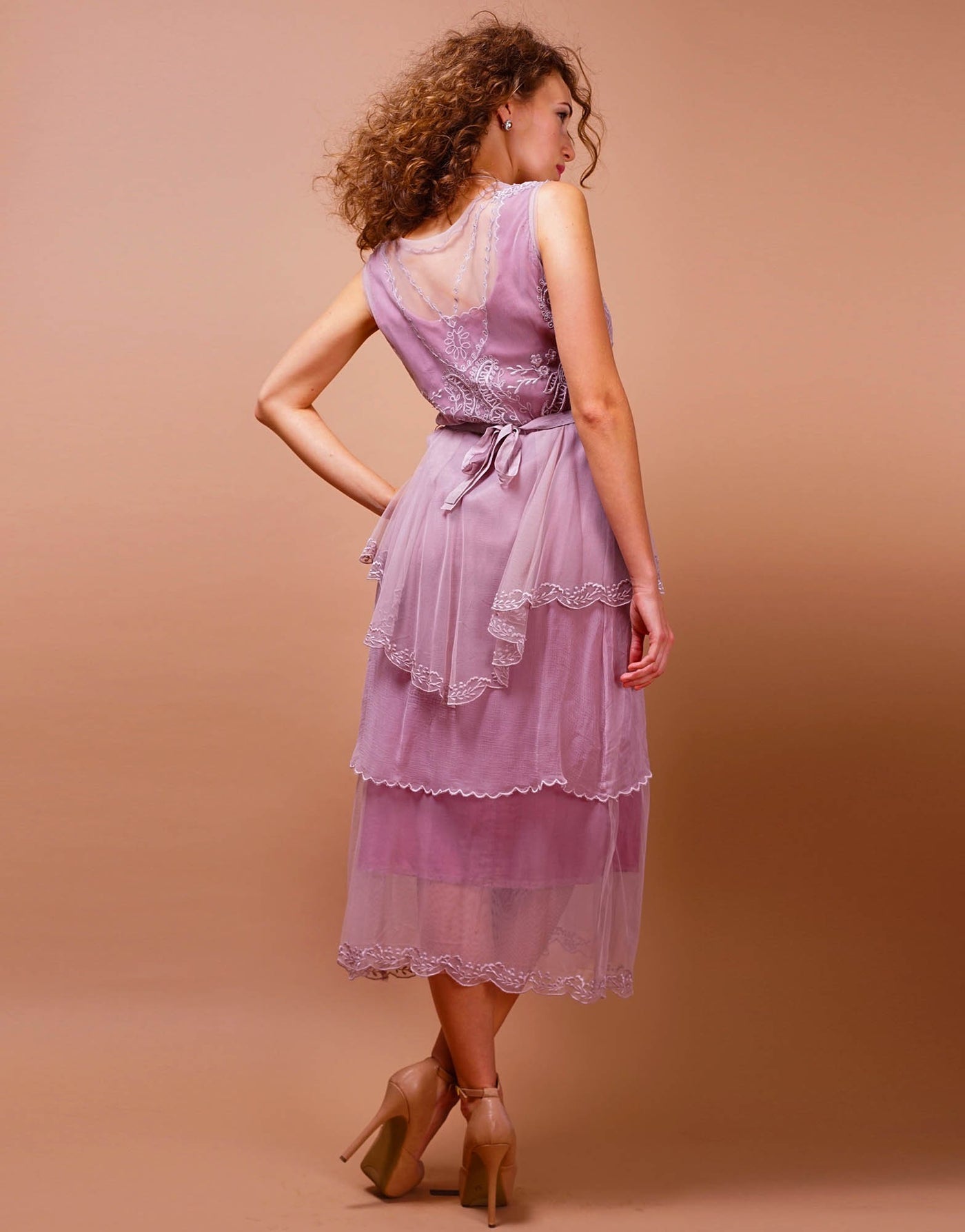 Vintage Inspired Tiered Tea Party Dress in Lavender-Rose by Nataya