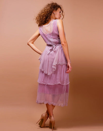 Vintage Inspired Tiered Tea Party Dress in Lavender-Rose by Nataya