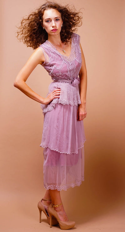 Vintage Inspired Tiered Tea Party Dress in Lavender-Rose by Nataya