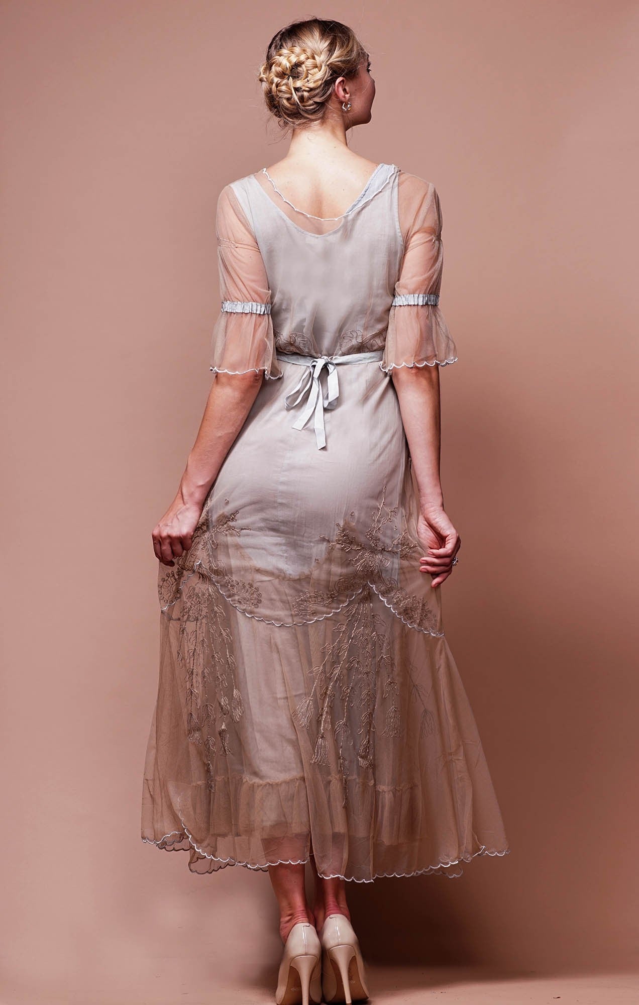 Edwardian Vintage Inspired Wedding Dress in Sand-Silver by Nataya