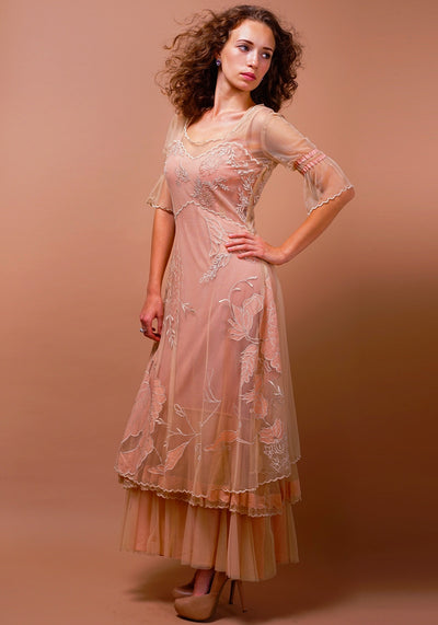 Titanic Tiered Vintage Wedding Dress in Pink-Champagne by Nataya