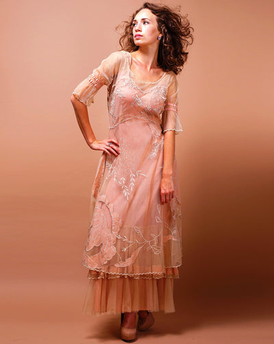 Titanic Tiered Vintage Wedding Dress in Pink-Champagne by Nataya