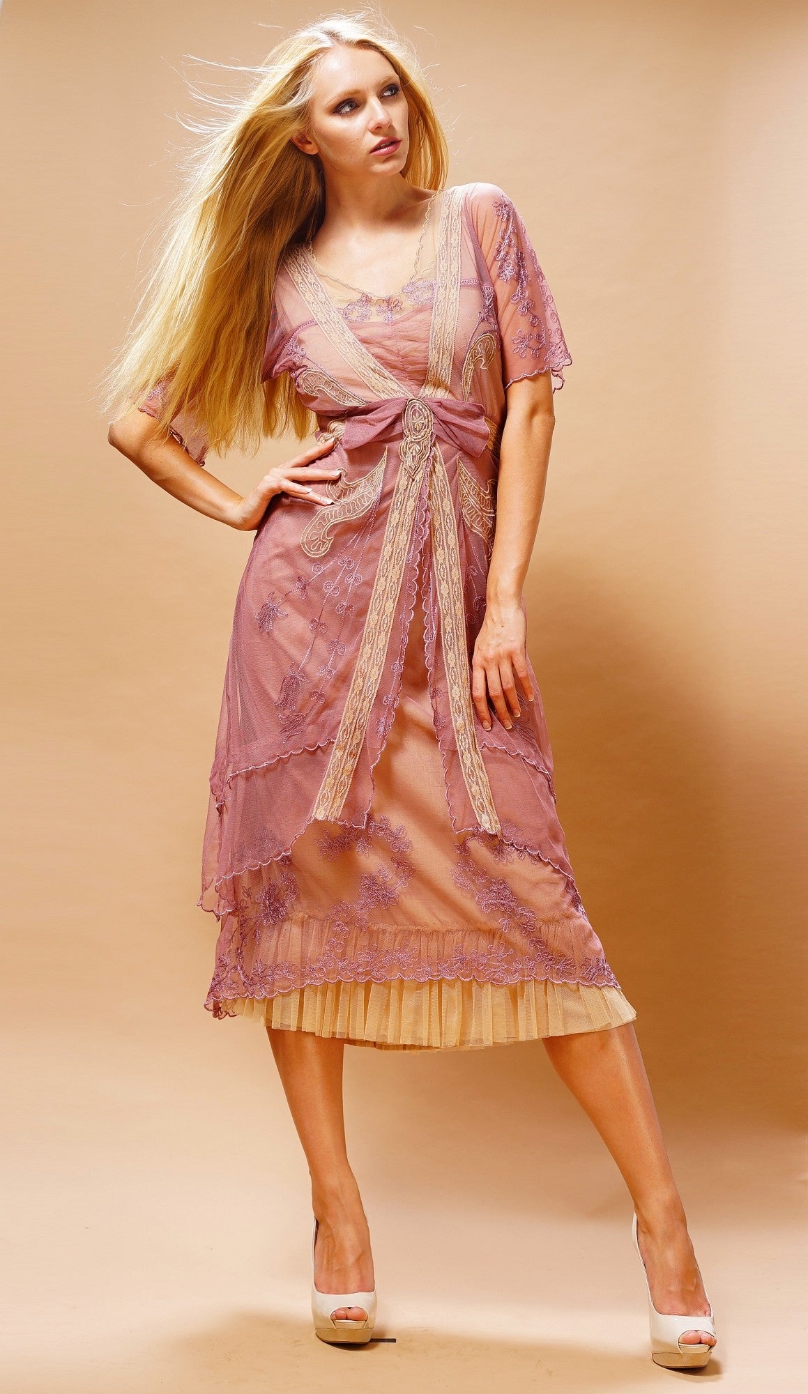 Embroidered Layered Summer Dress in Rose/Butter by Nataya