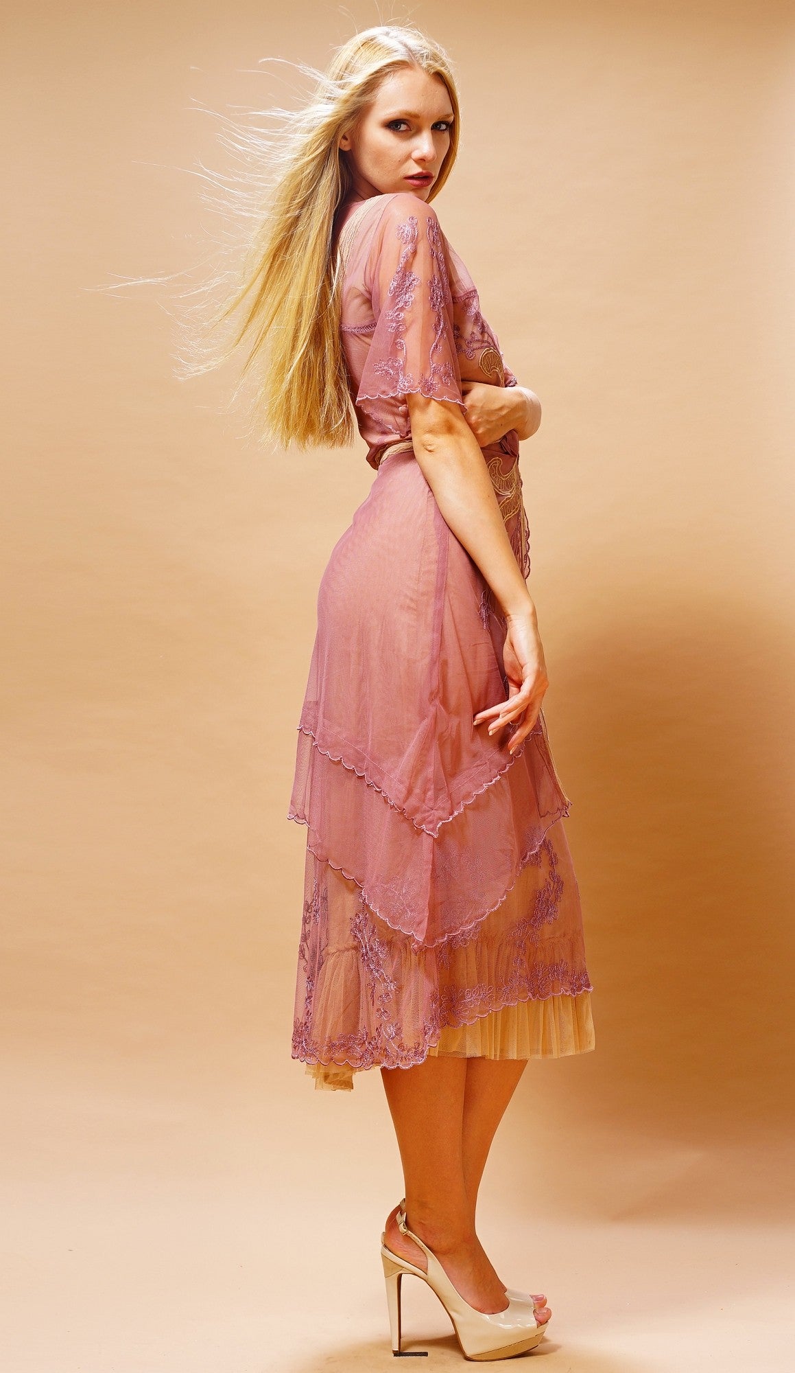 Embroidered Layered Summer Dress in Rose/Butter by Nataya