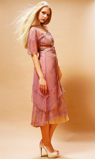 Embroidered Layered Summer Dress in Rose/Butter by Nataya