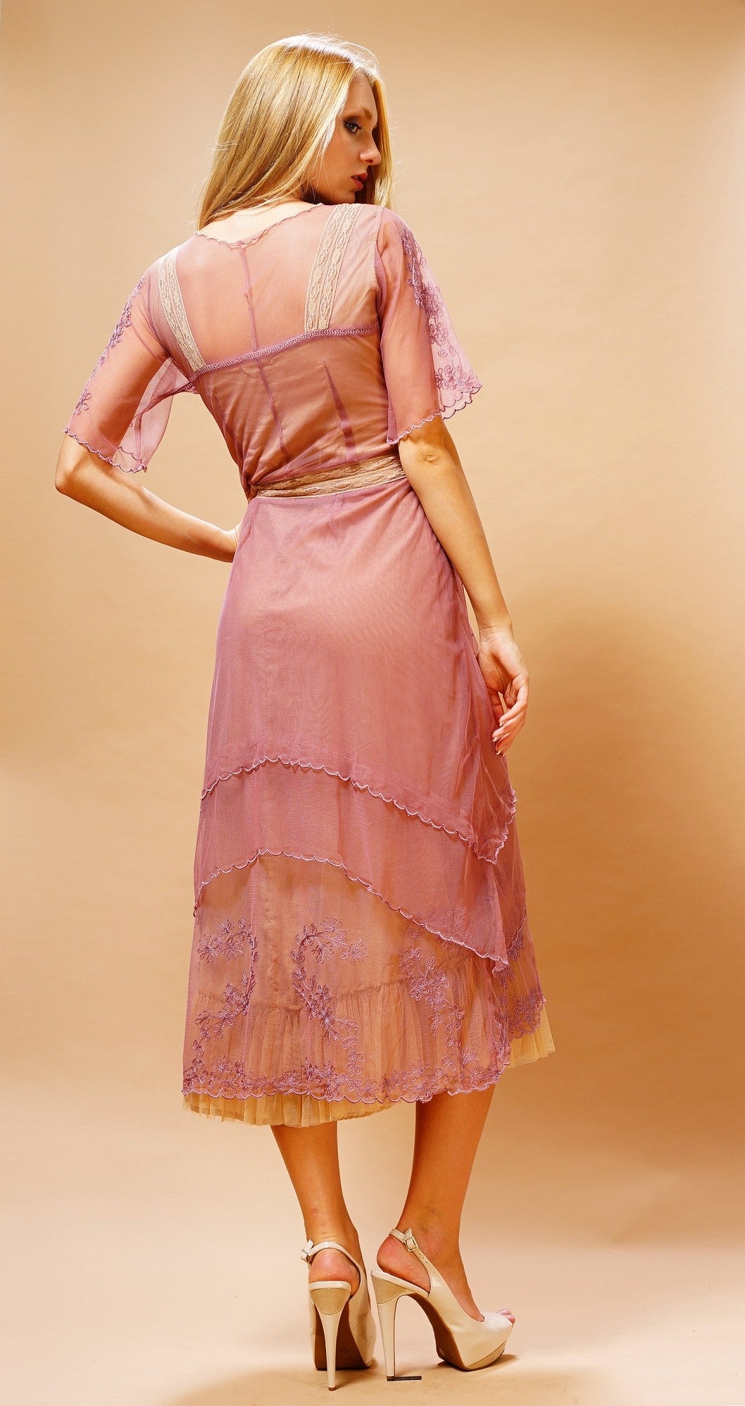 Embroidered Layered Summer Dress in Rose/Butter by Nataya