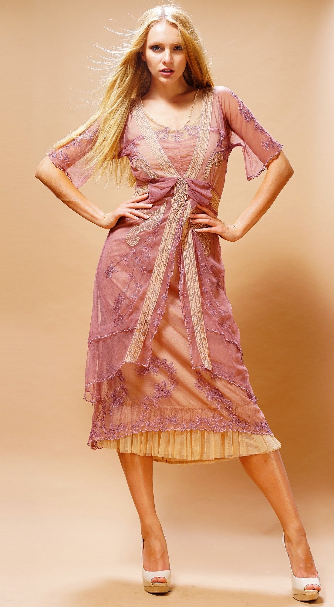 Embroidered Layered Summer Dress in Rose/Butter by Nataya