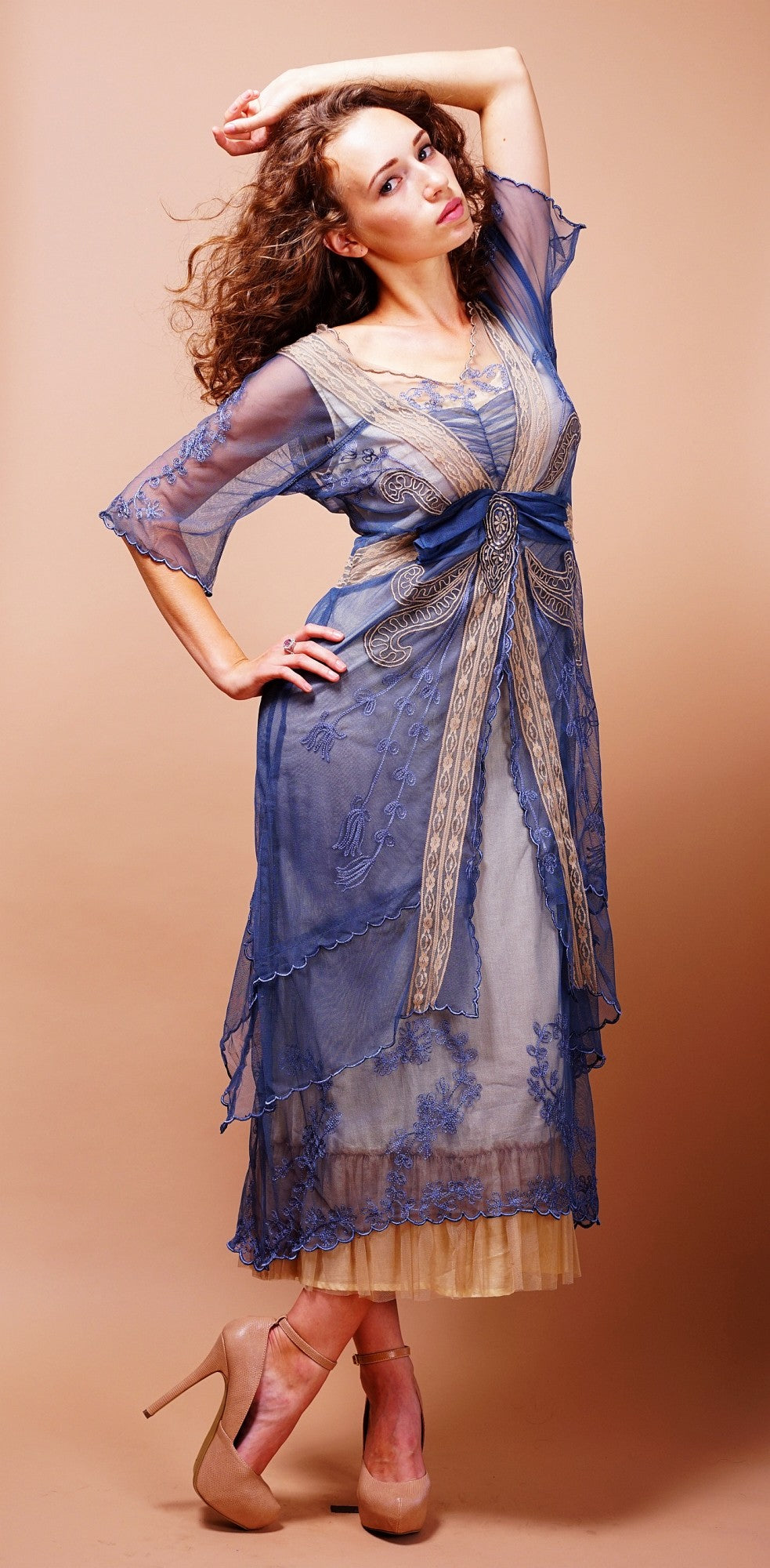 Embroidered Layered Summer Dress in Blue/Butter by Nataya