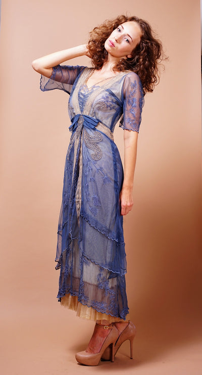 Embroidered Layered Summer Dress in Blue/Butter by Nataya