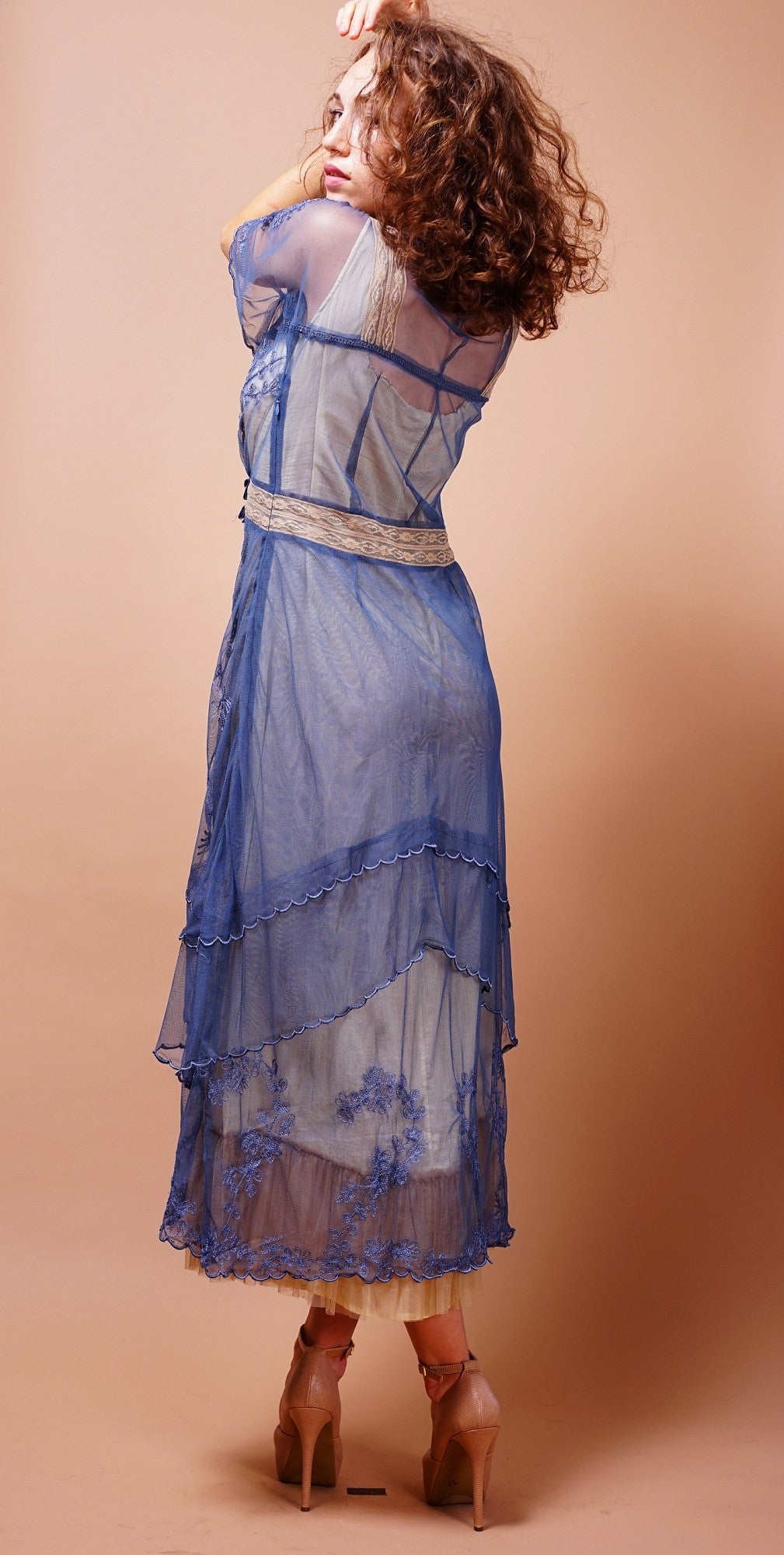 Embroidered Layered Summer Dress in Blue/Butter by Nataya