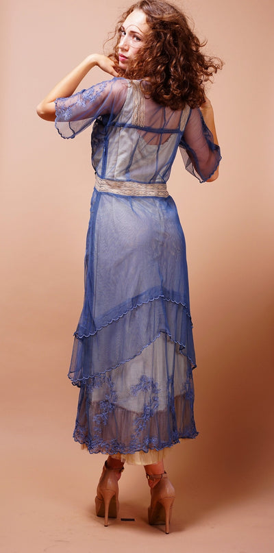 Embroidered Layered Summer Dress in Blue/Butter by Nataya
