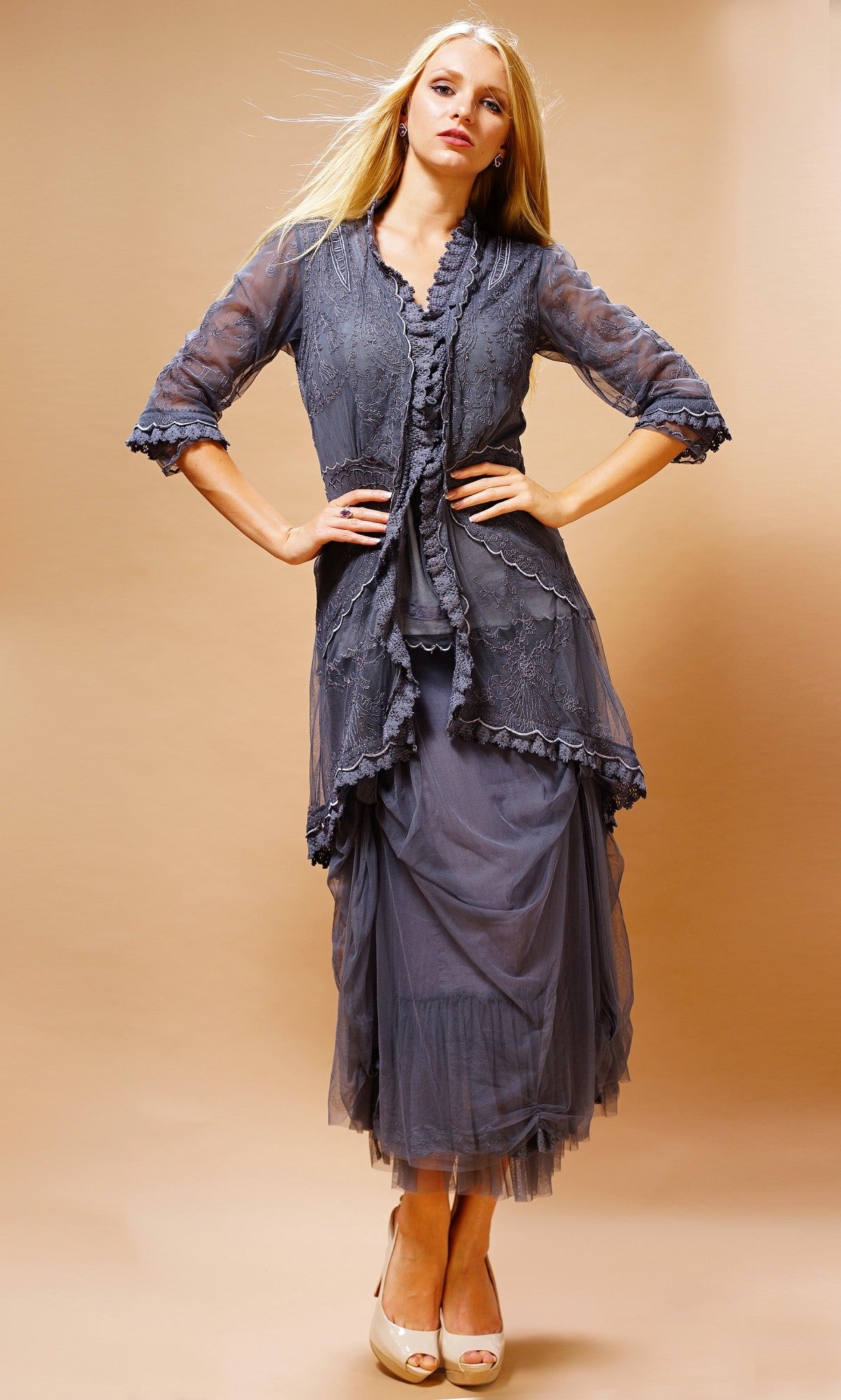 Romantic Embroidered Jacket in Blue by Nataya