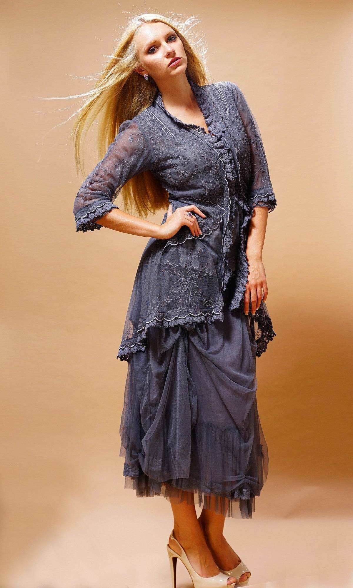Romantic Embroidered Jacket in Blue by Nataya