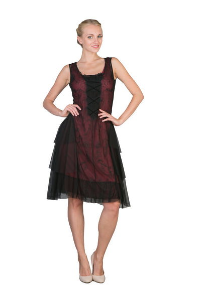 Chic Party Dress in Black-Burgundy by Nataya