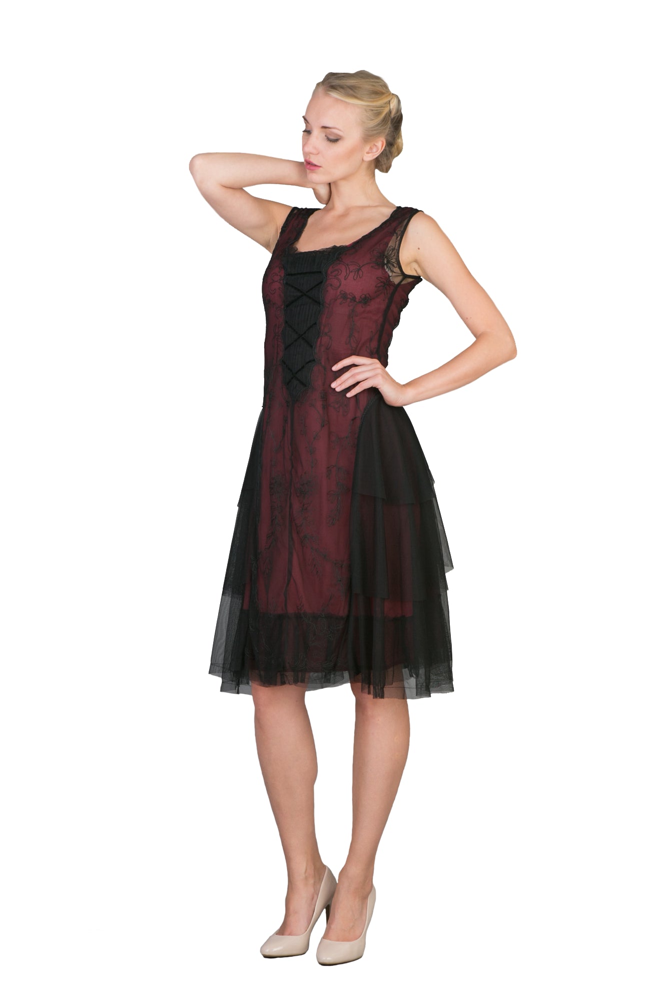 Chic Party Dress in Black-Burgundy by Nataya