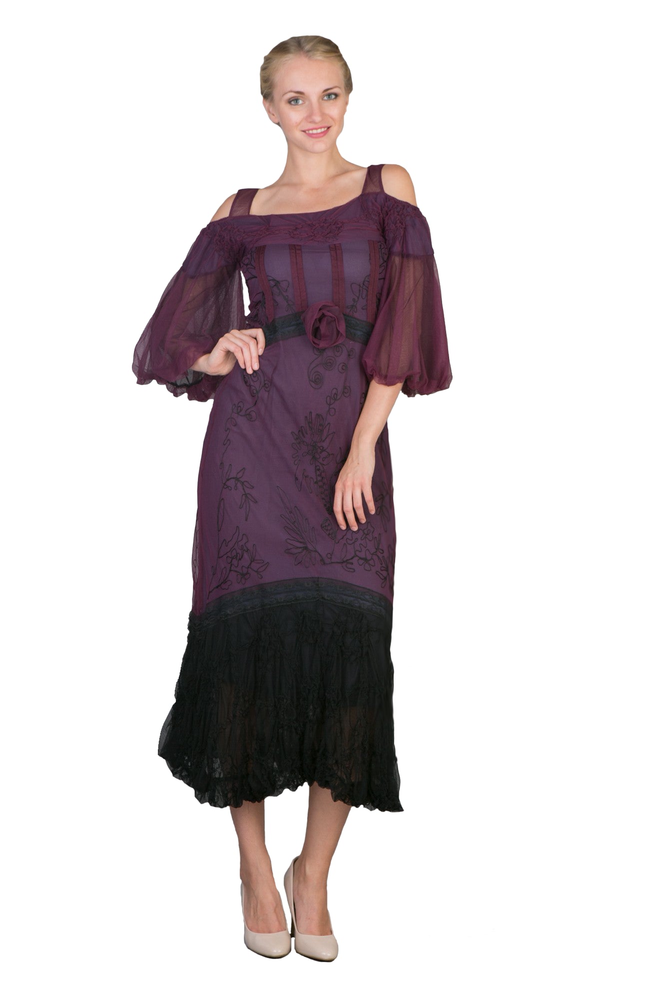 Off-Shoulder Vintage Style Party Dress in Purple by Nataya