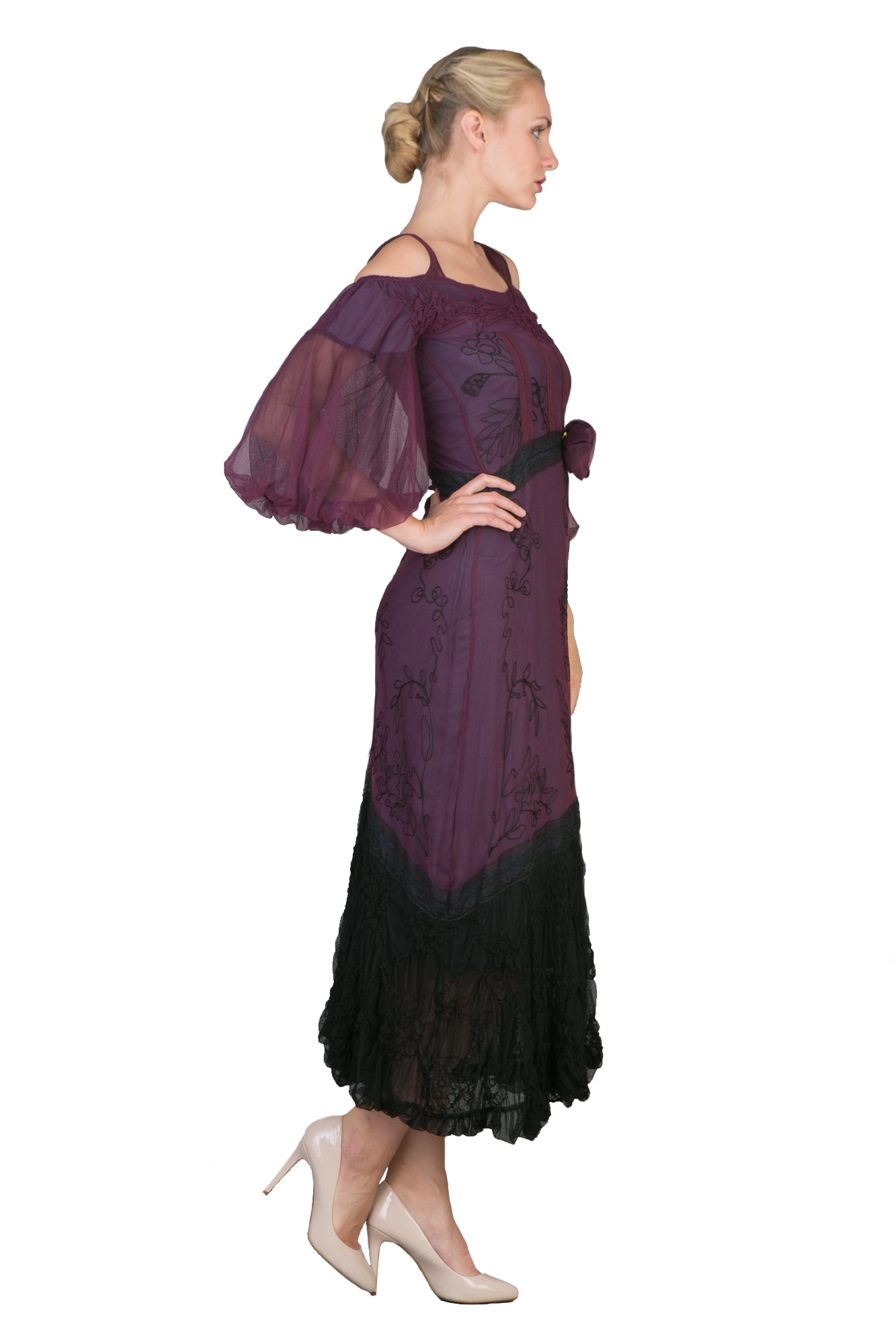 Off-Shoulder Vintage Style Party Dress in Purple by Nataya