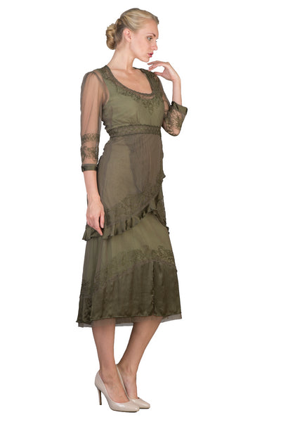 Embroidered Empire Waist Vintage Party Dress in Aloe by Nataya