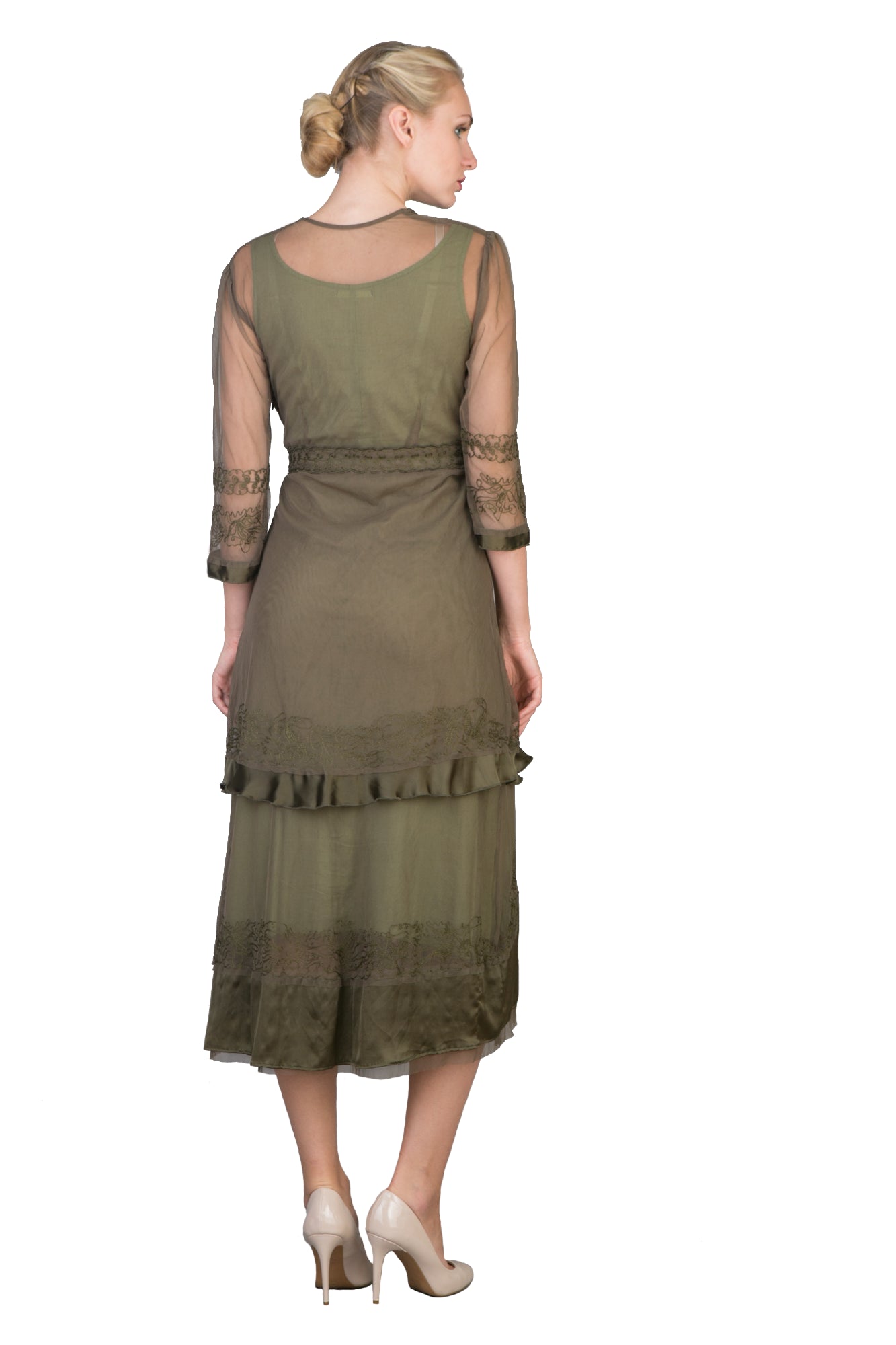 Embroidered Empire Waist Vintage Party Dress in Aloe by Nataya - SALE