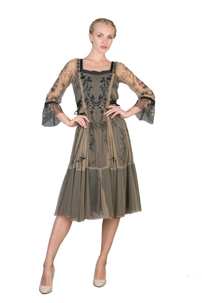 Romantic Embroidered Vintage Party Dress in Black-Beige by Nataya