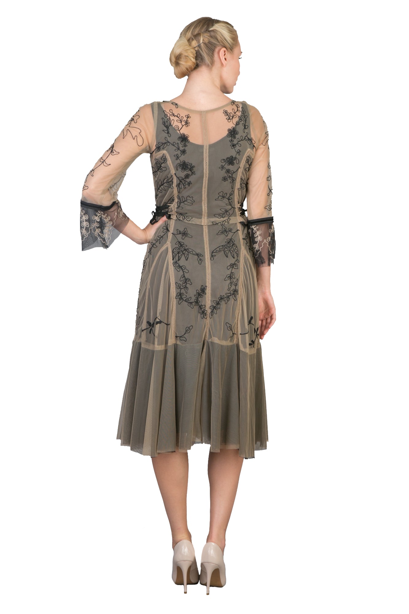 Romantic Embroidered Vintage Party Dress in Black-Beige by Nataya