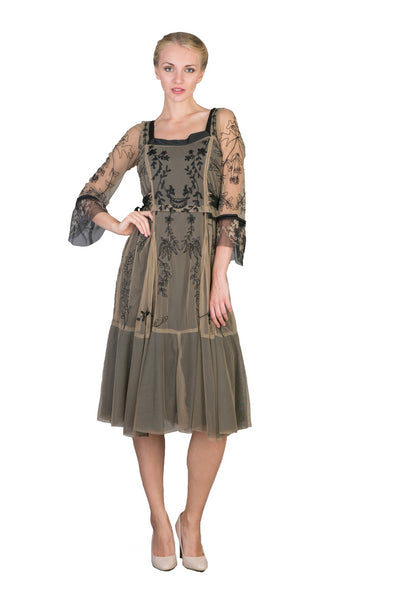Romantic Embroidered Vintage Party Dress in Black-Beige by Nataya