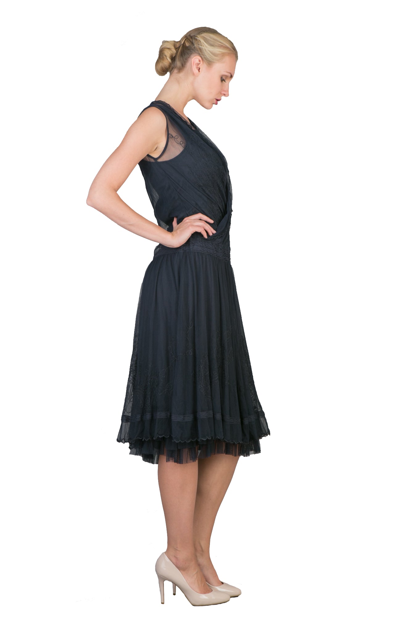 Casual Vintage Inspired Party Dress in Navy by Nataya