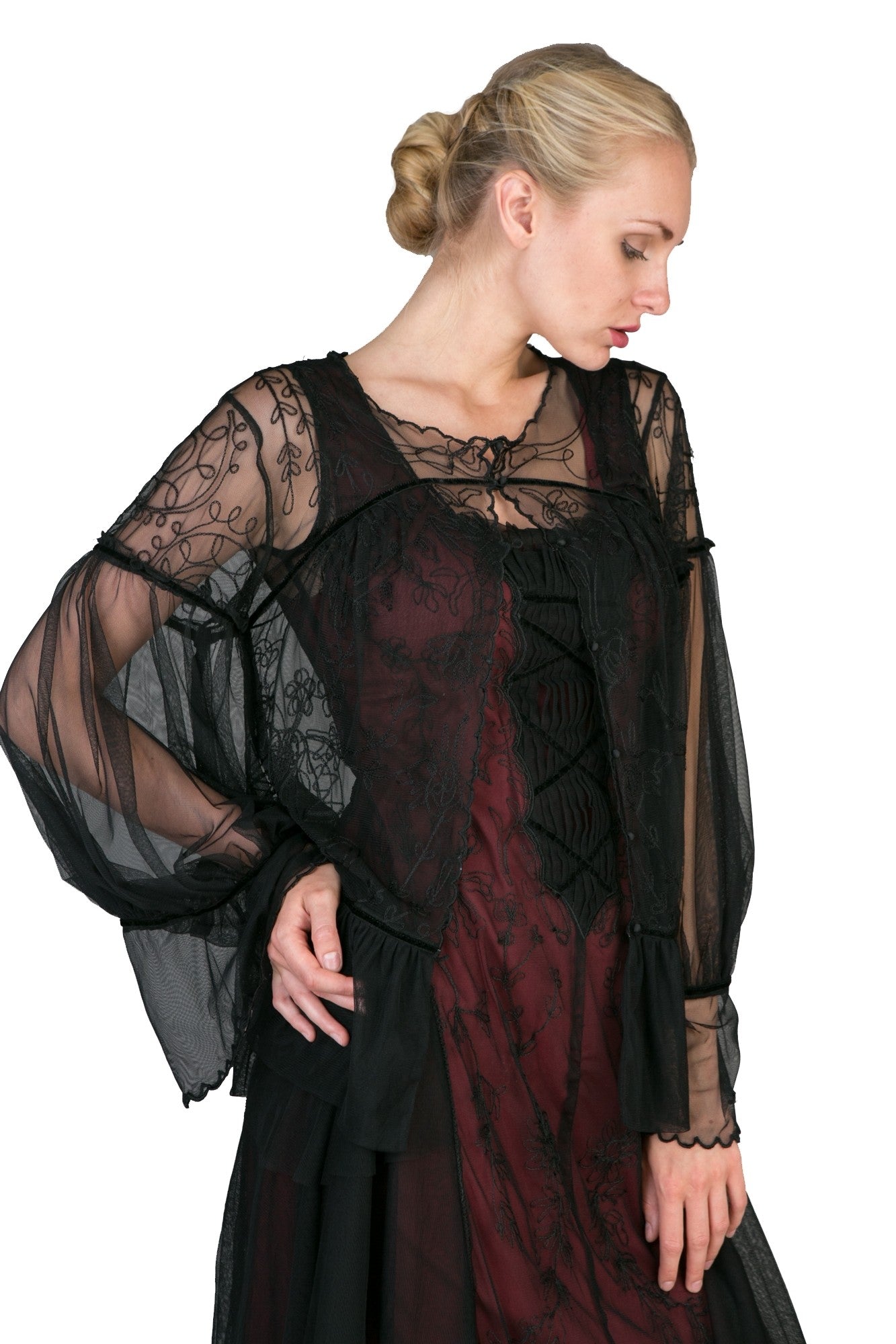 Vintage Inspired Embroidered Buttoned Jacket in Black by Nataya