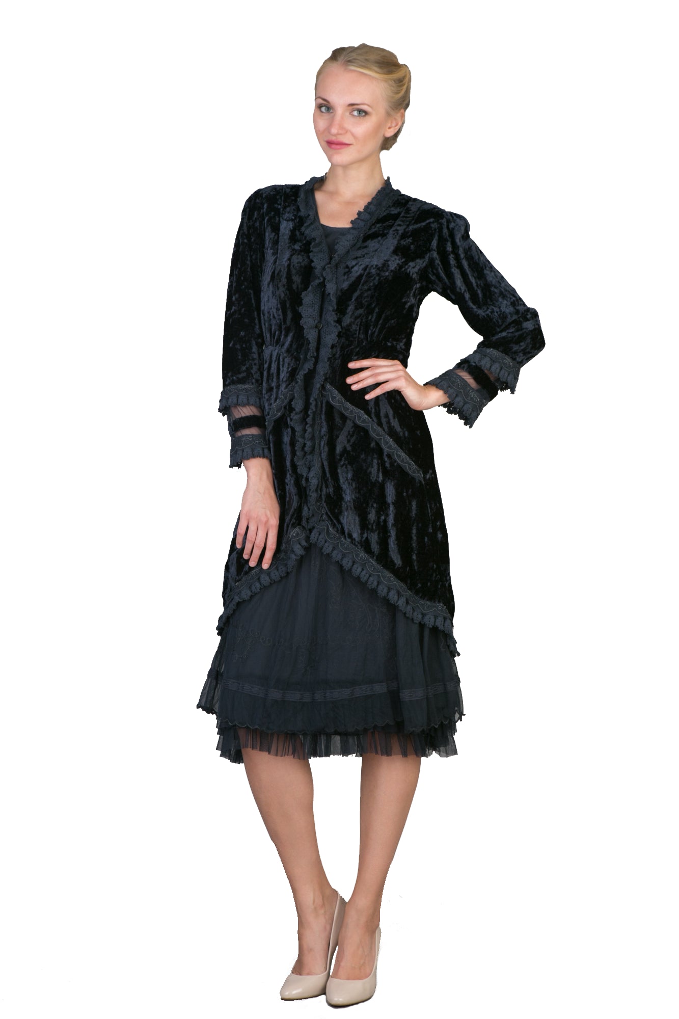 Velvet Empire Waist Jacket in Navy by Nataya