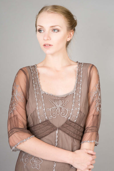 1920s Style Titanic Tea Party Dress in Ash/Chocolate by Nataya