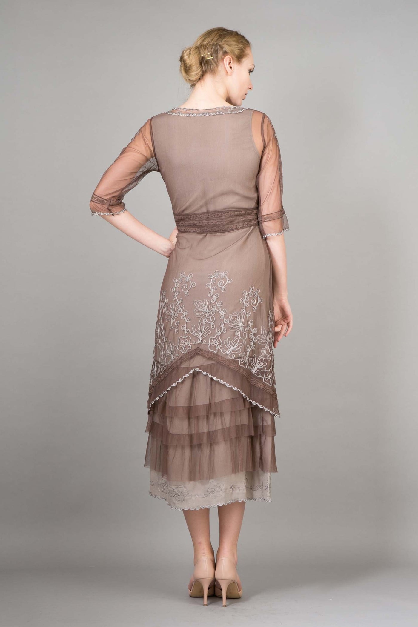 1920s Style Titanic Tea Party Dress in Ash/Chocolate by Nataya