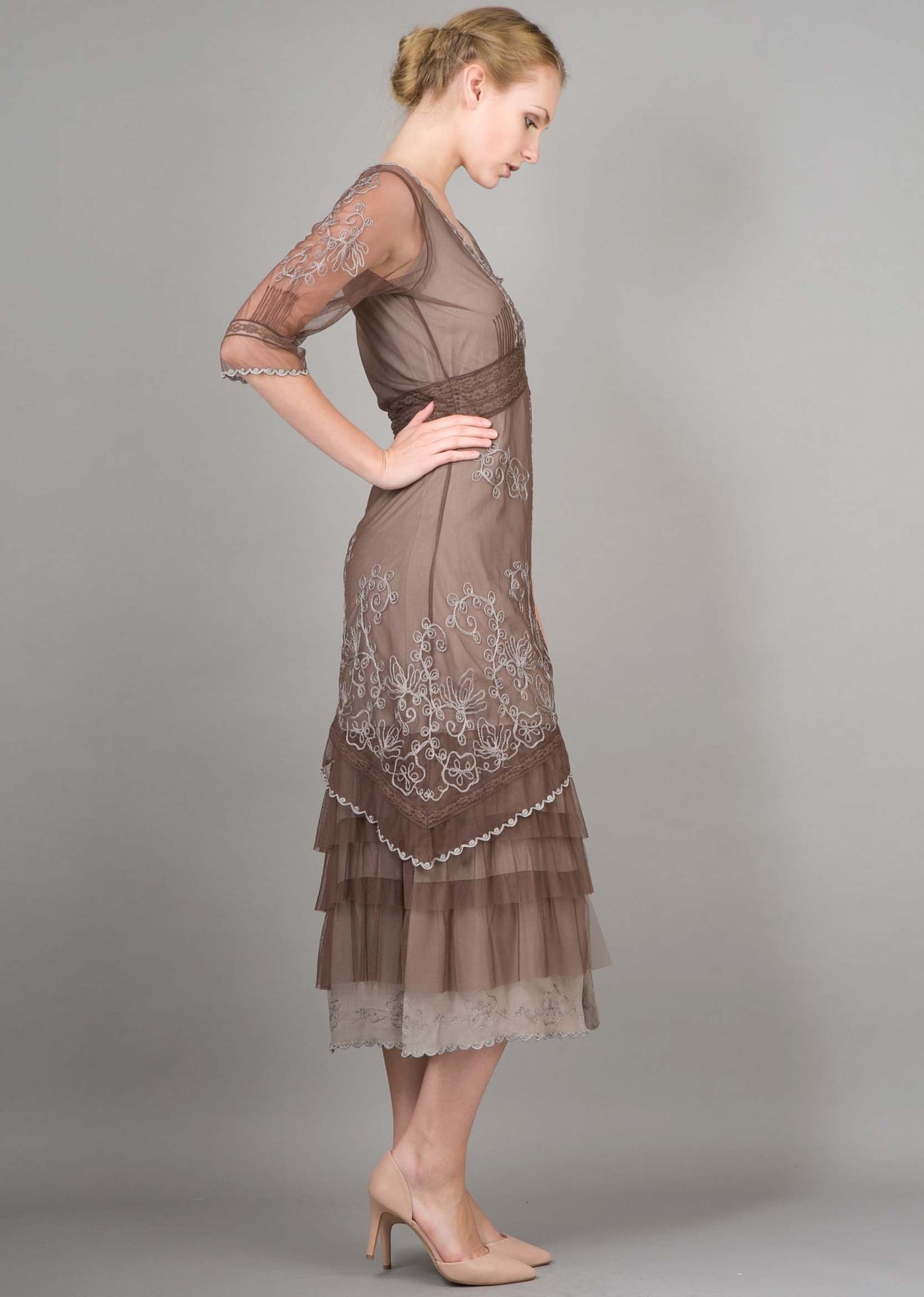 1920s Style Titanic Tea Party Dress in Ash/Chocolate by Nataya