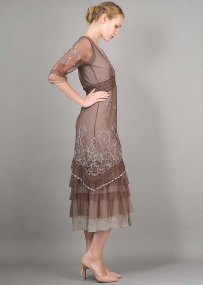 1920s Style Titanic Tea Party Dress in Ash/Chocolate by Nataya