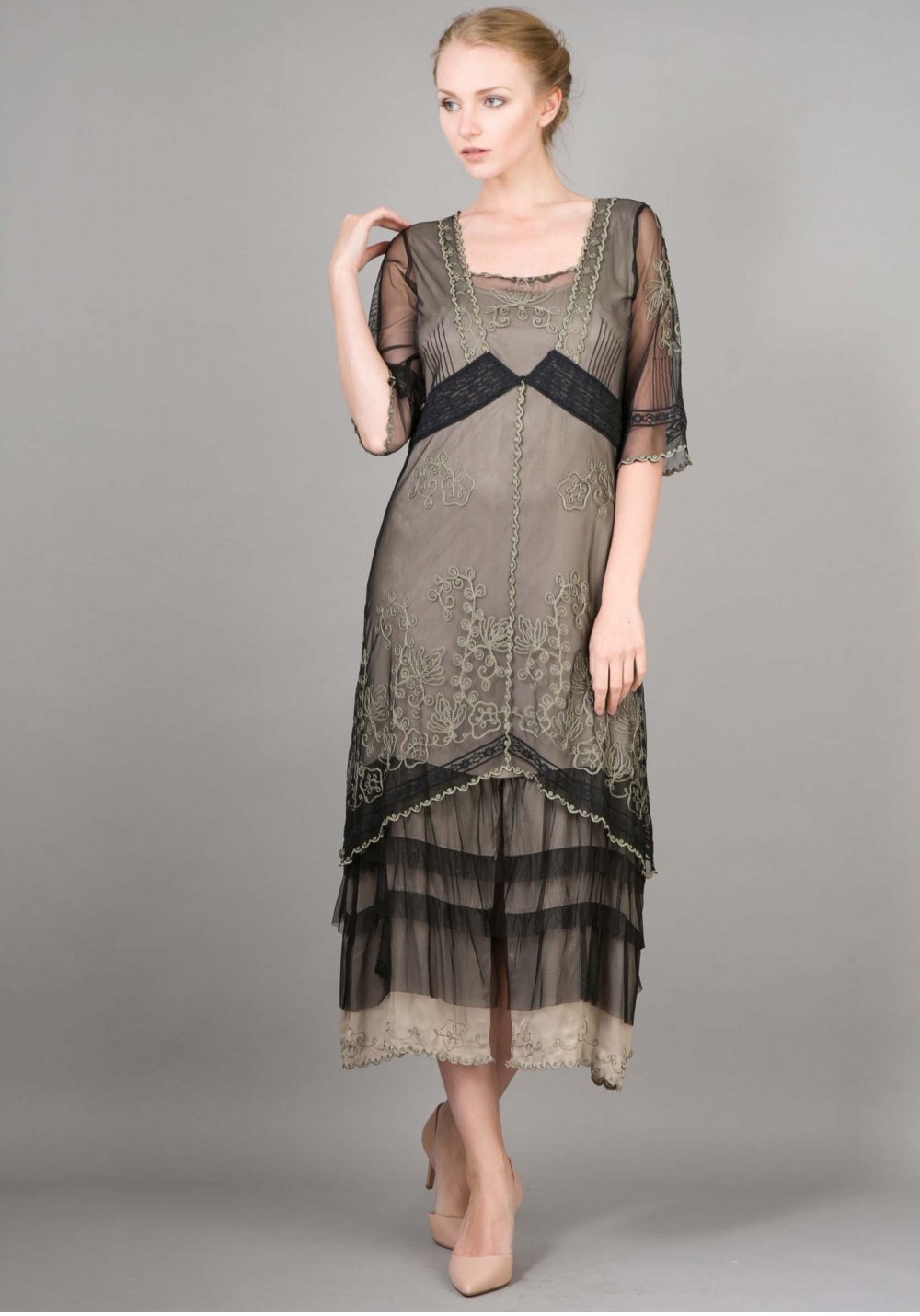 1920s Style Titanic Tea Party Dress in Black/Silver by Nataya