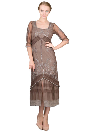 1920s Style Titanic Tea Party Dress in Ash/Chocolate by Nataya