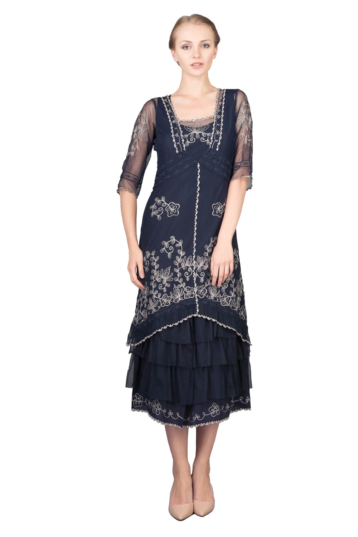 AL-2101 Titanic Tea Length Dress in Sapphire
