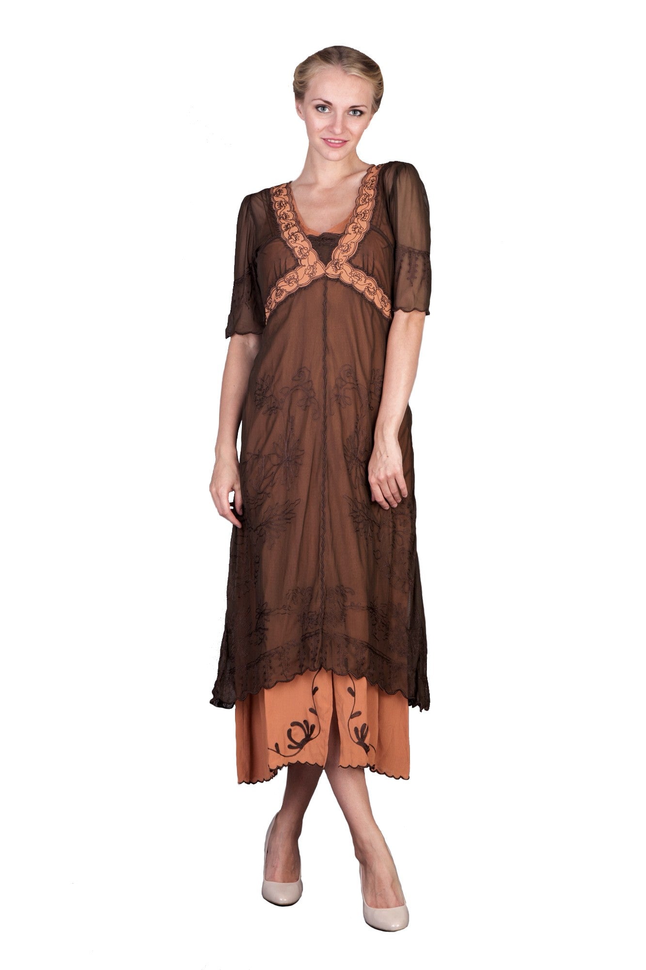 New Vintage Titanic Tea Party Dress in Terracotta by Nataya