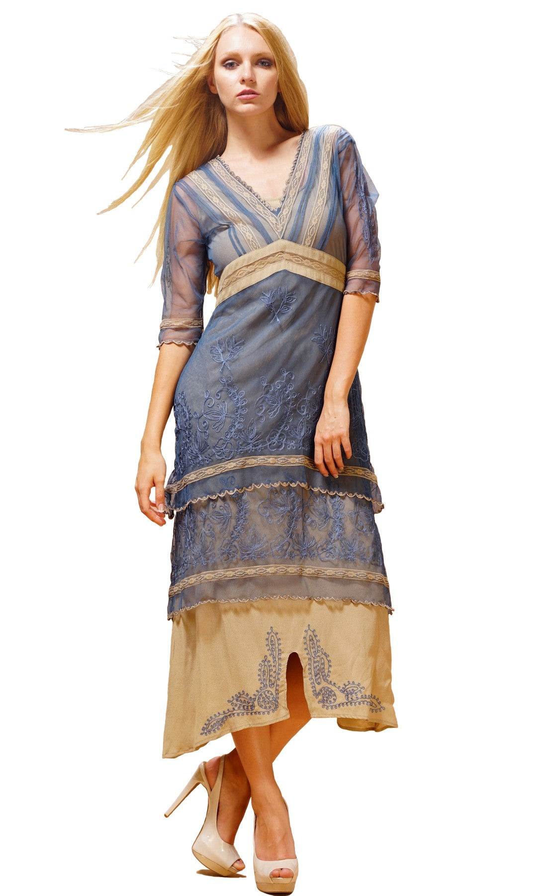 Vintage Titanic Tea Party Dress in Blue-Sand by Nataya
