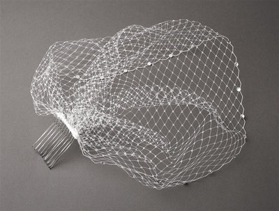 French Net Bridal Birdcage Visor Veil with Swarovski Crystals