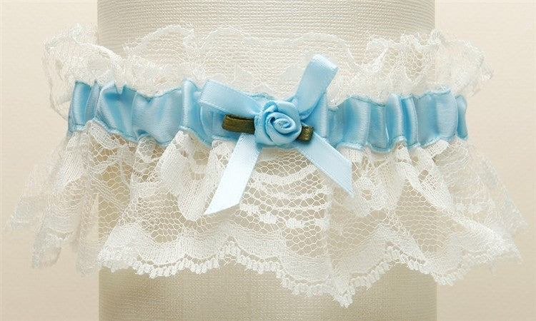 Hand-Sewn Vintage Lace Wedding Garters - Ivory with Blue - SOLD OUT
