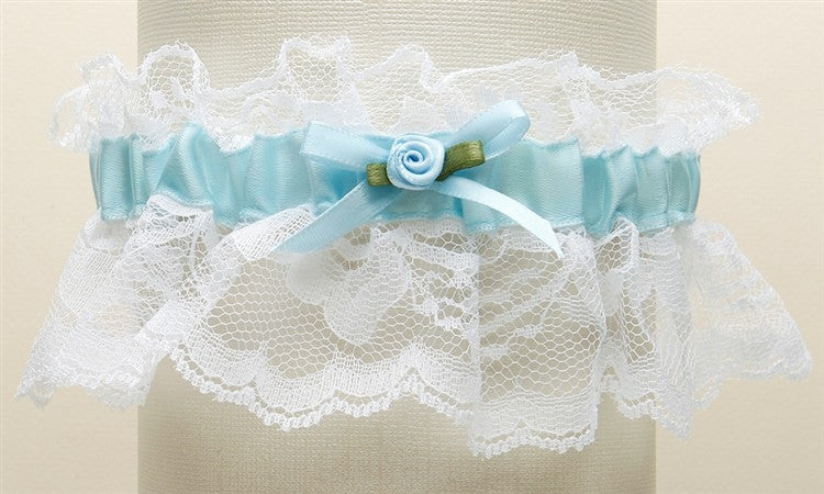 Hand-Sewn Vintage Lace Wedding Garters - White with Blue - SOLD OUT