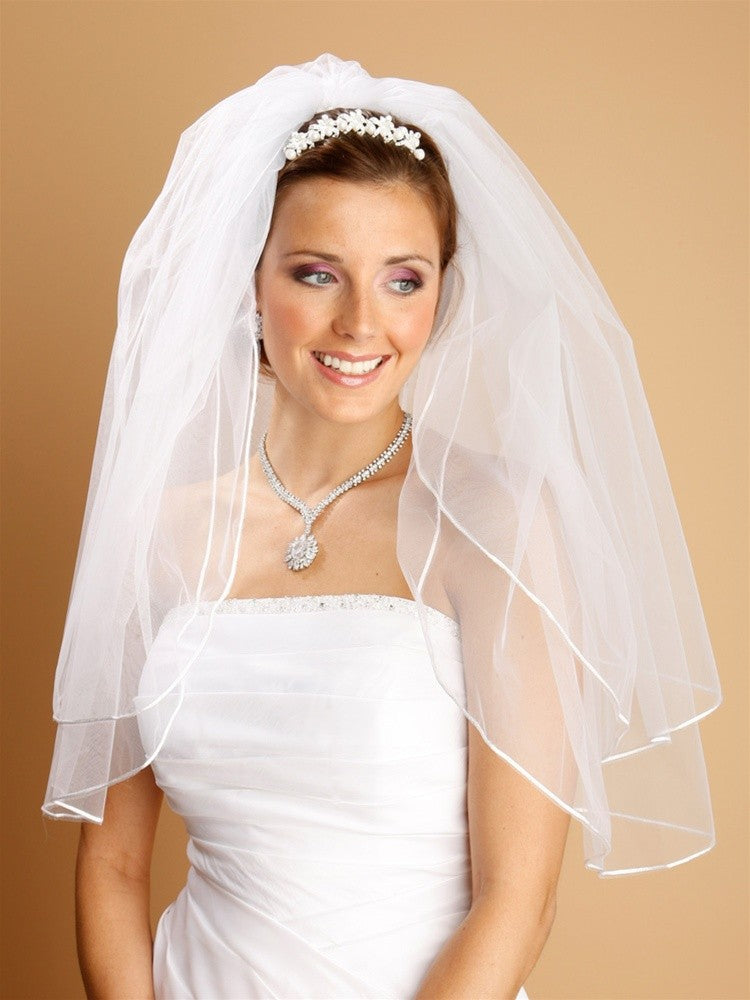 Two Layer Wedding Veils with Rounded Satin Cord Edge
