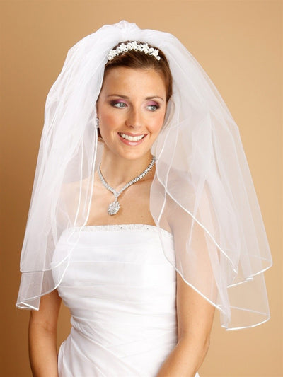 Two Layer Wedding Veils with Rounded Satin Cord Edge